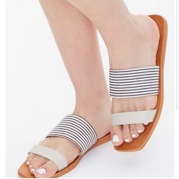 Bamboo Comfy striped slides sandals Neutral Beige and Navy - Size 9 - Picture 6 of 7